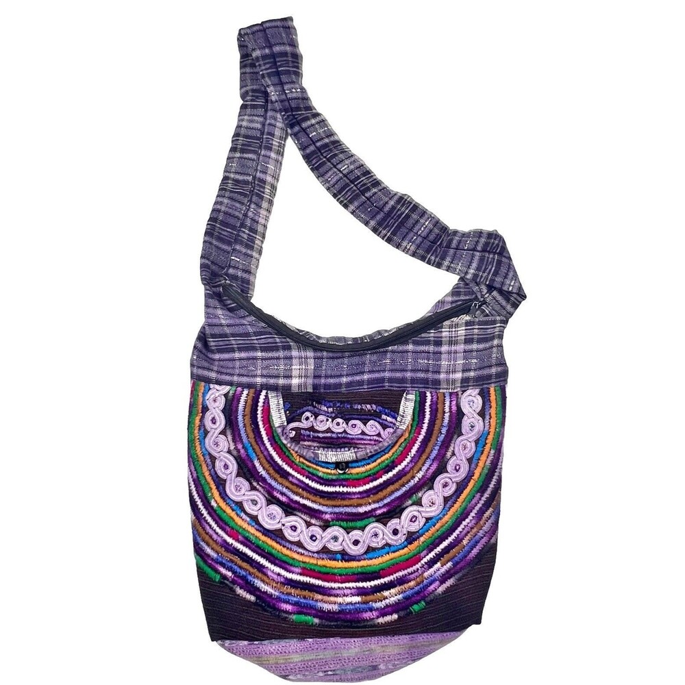 Purple Embroidered Boho Hobo Bag